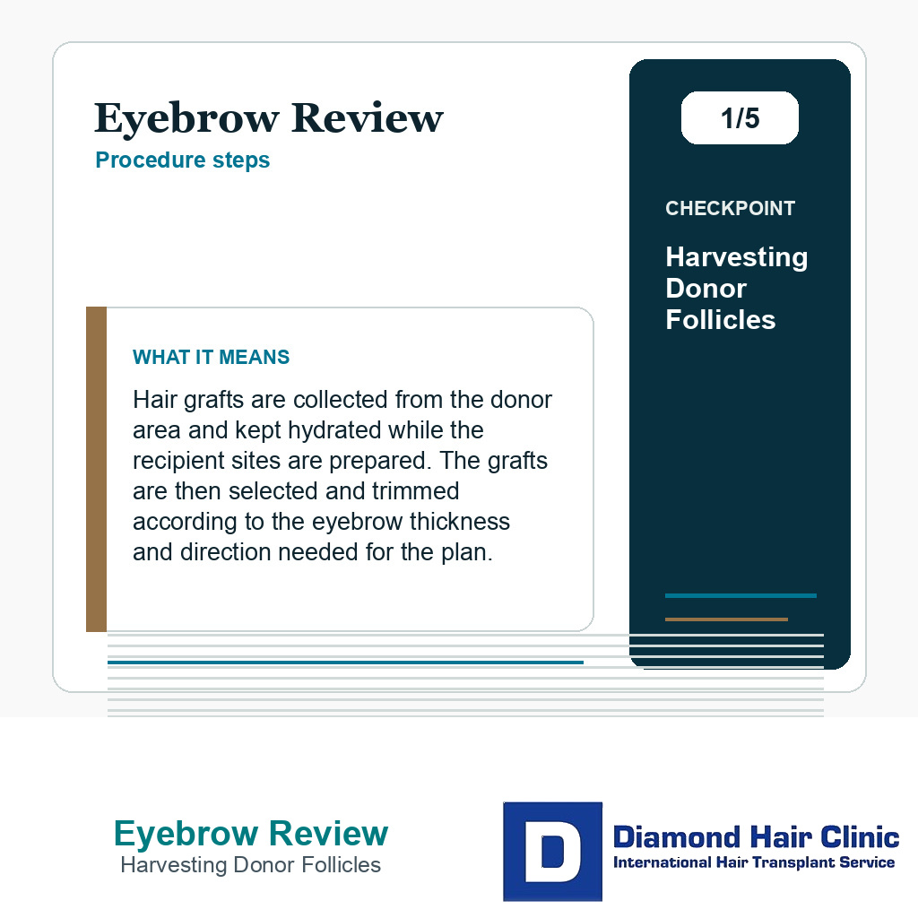 Eyebrow Review carousel slide about harvesting donor follicles