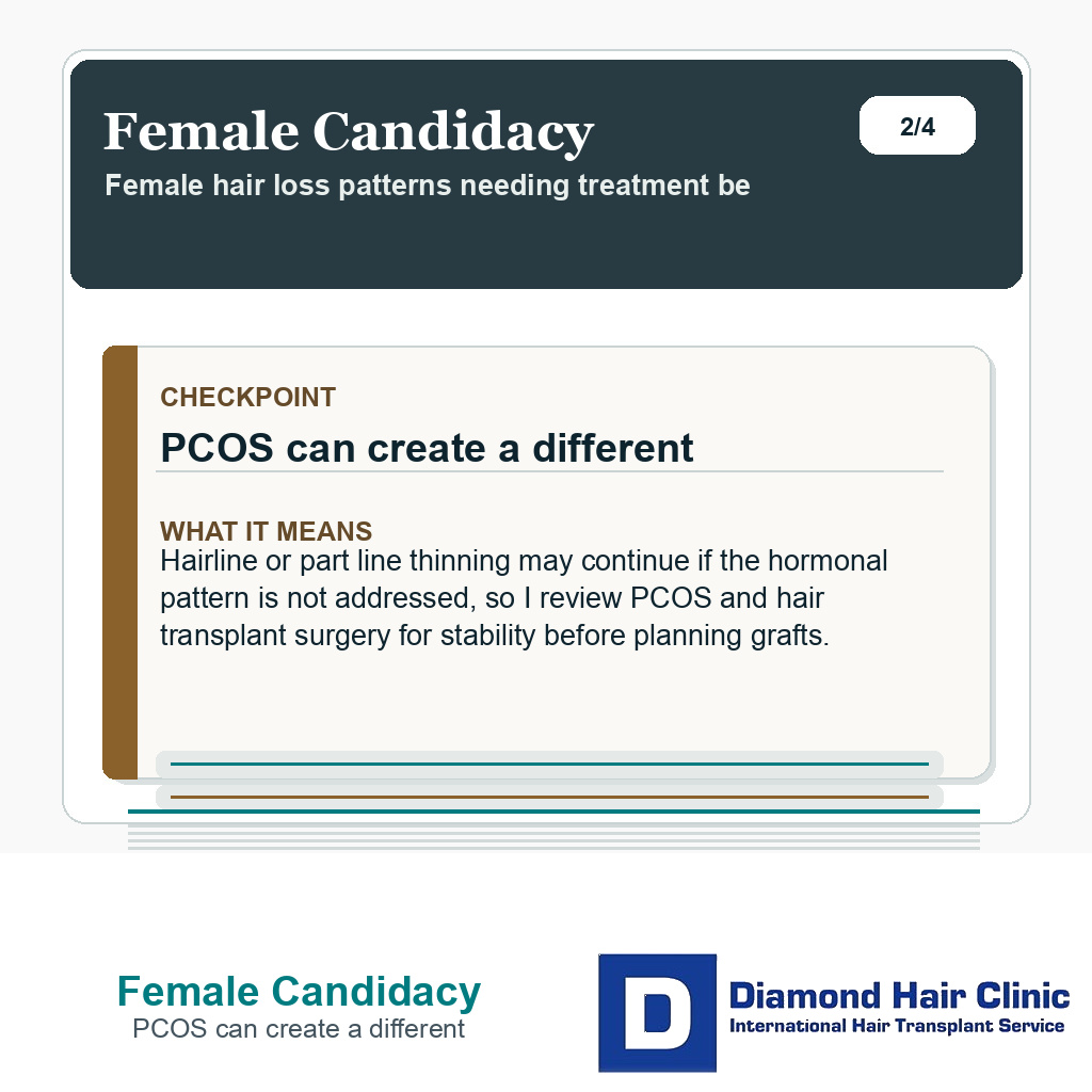 Female Candidacy carousel slide about pcos can create a different