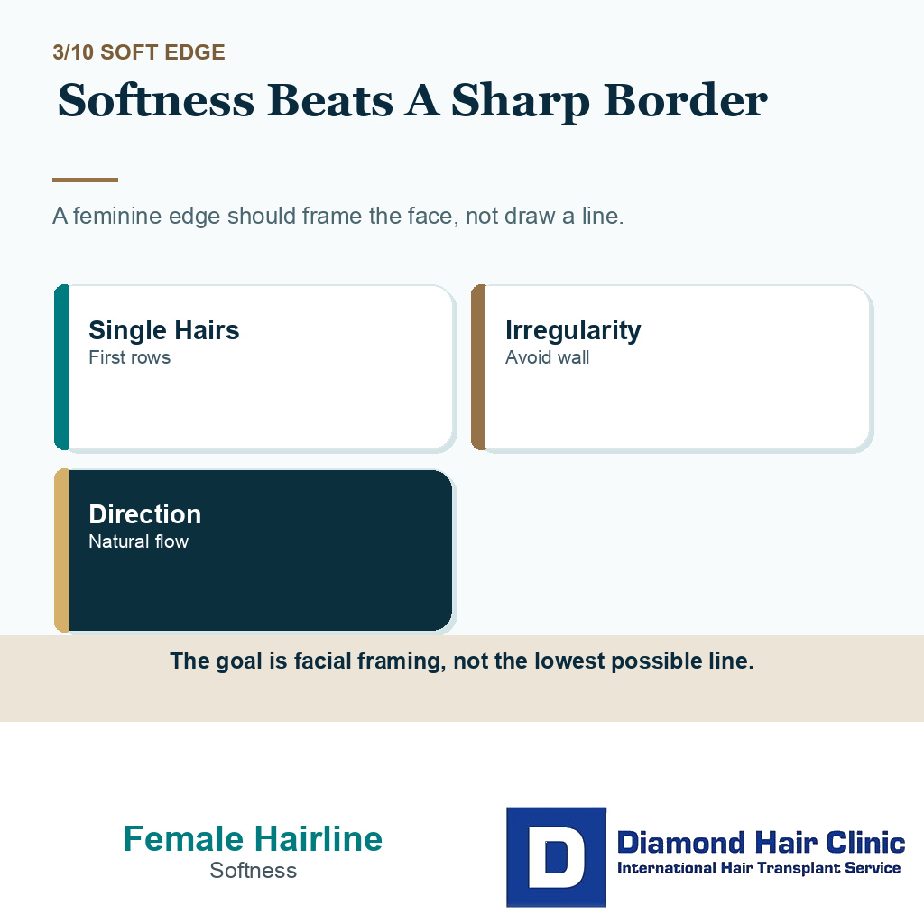 Female hairline carousel slide 3 explaining softness beats a sharp border