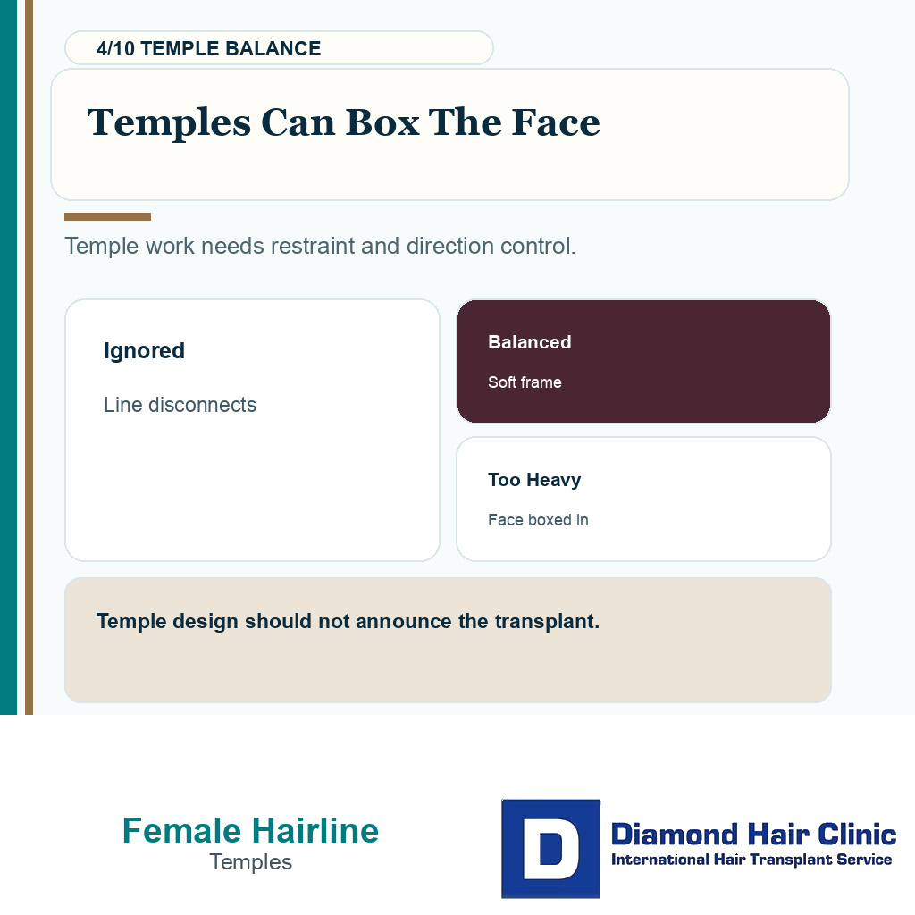 Female hairline carousel slide 4 explaining temples can box the face