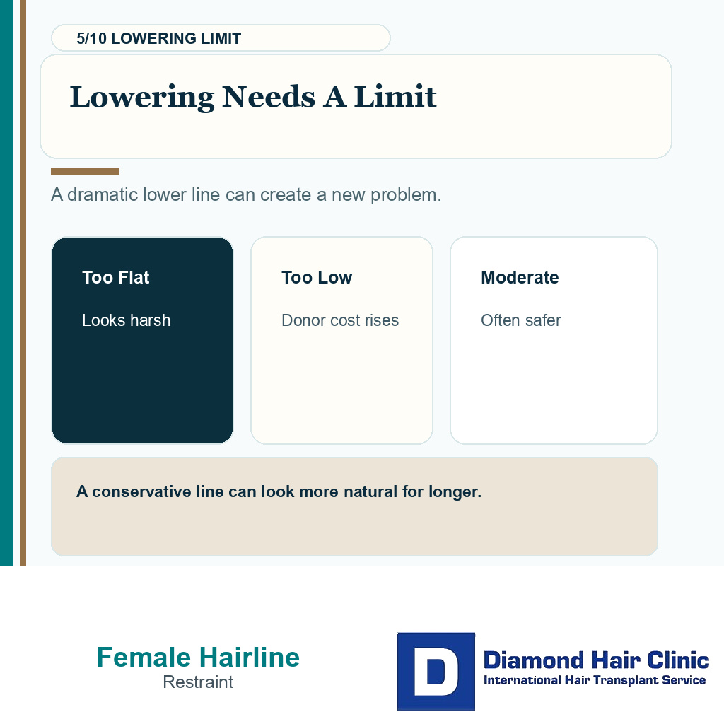 Female hairline carousel slide 5 explaining lowering needs a limit