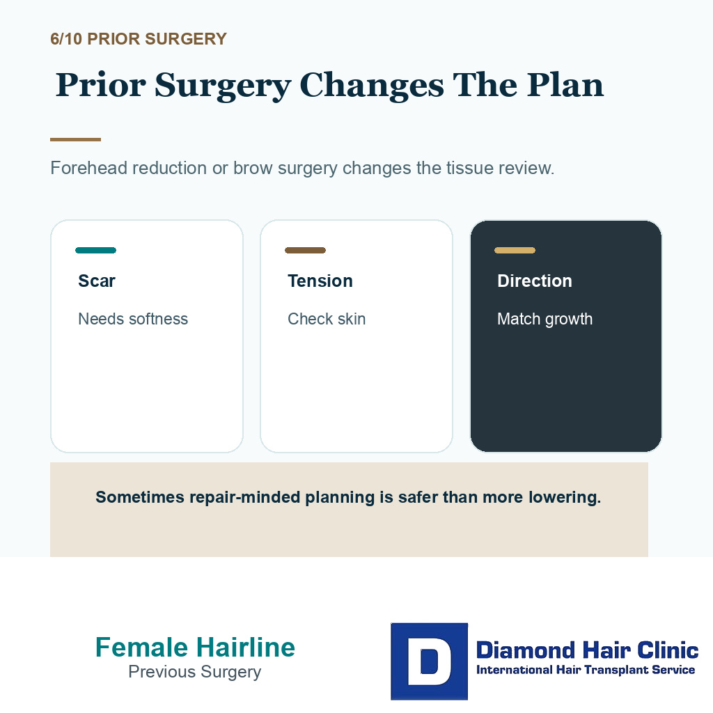 Female hairline carousel slide 6 explaining prior surgery changes the plan