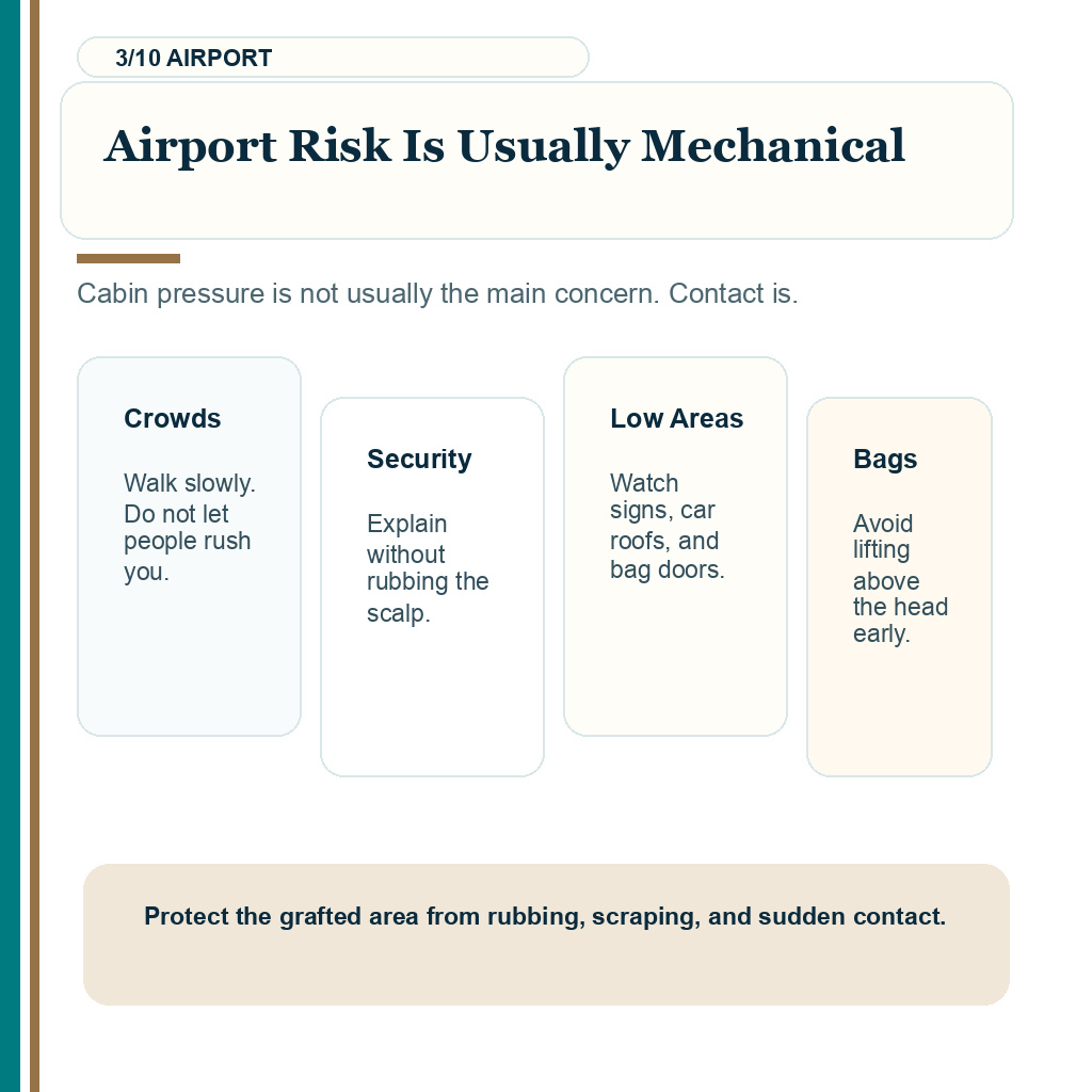 Flying after hair transplant slide 3 of 10 about airport contact is the practical risk