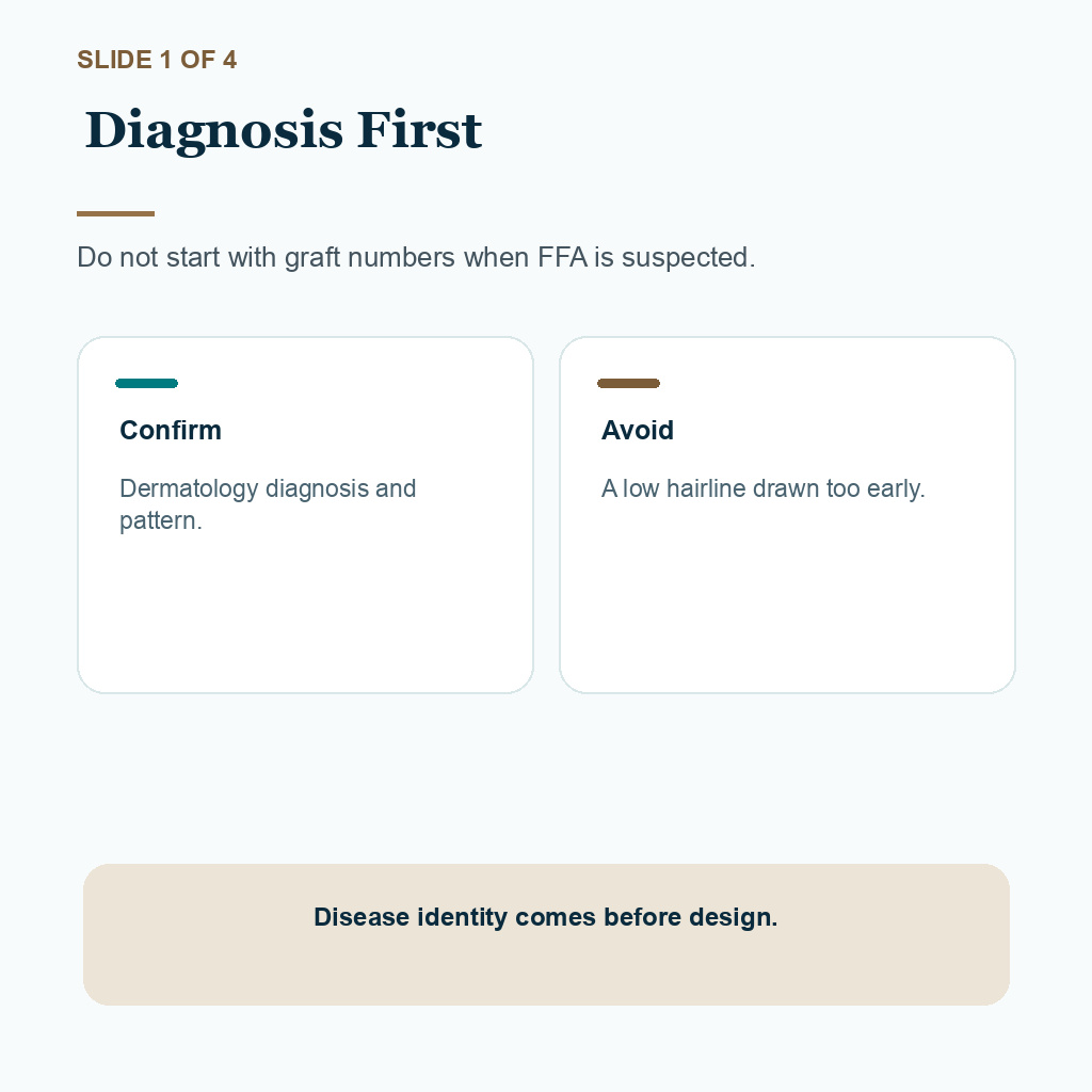 Diamond Hair Clinic support carousel slide 1 of 4 about frontal fibrosing alopecia transplant planning