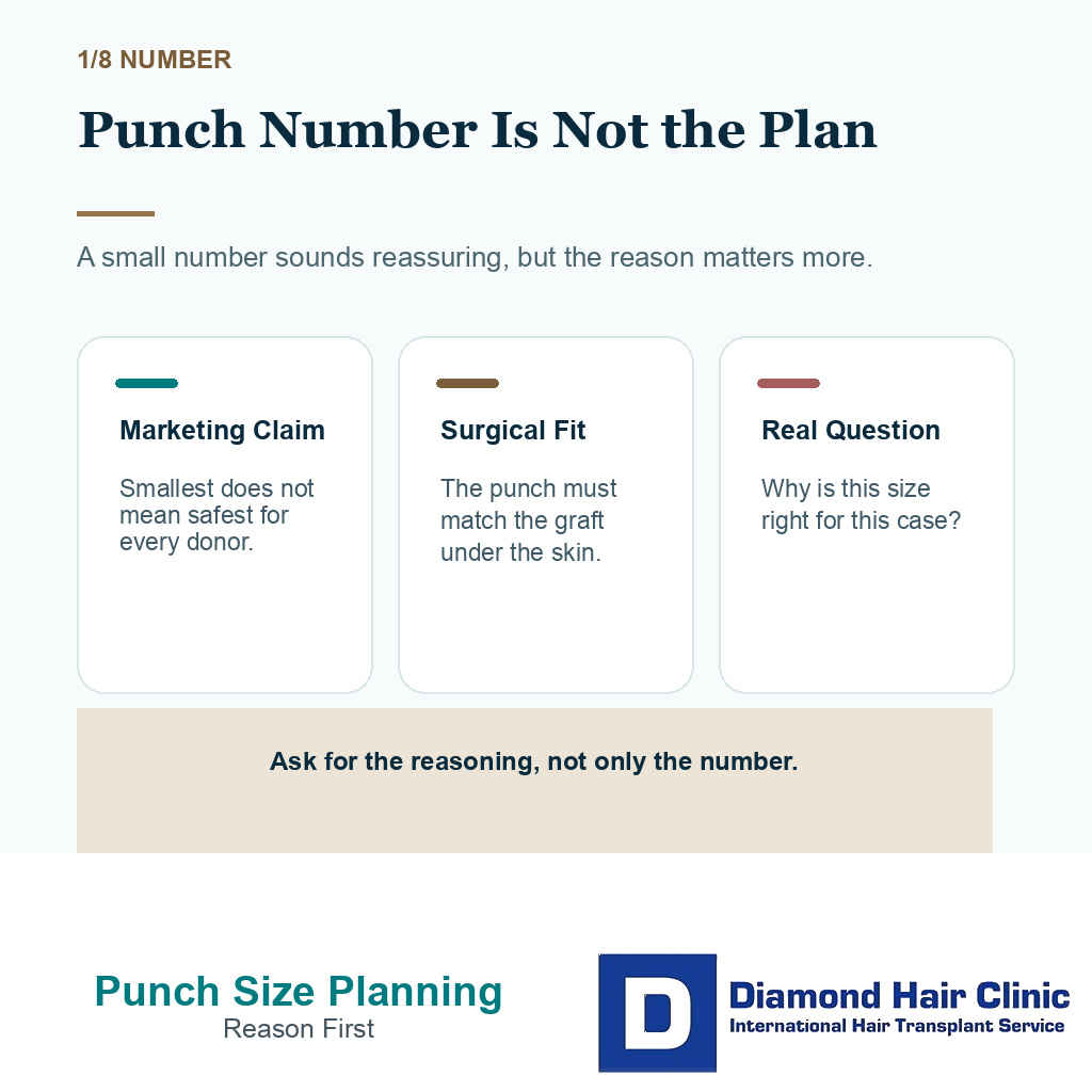 FUE punch size carousel slide 1 explaining punch number is not the plan