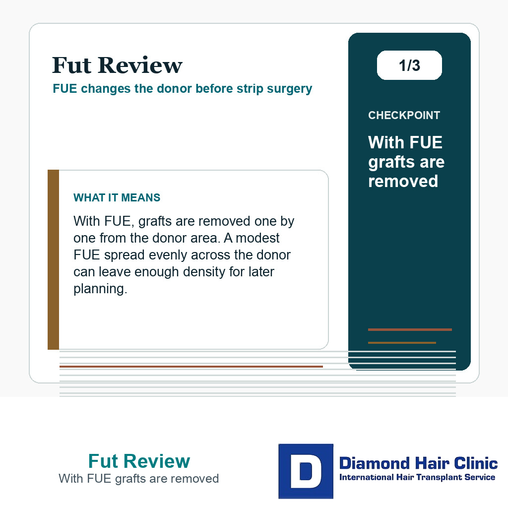 Fut Review carousel slide about with fue grafts are removed