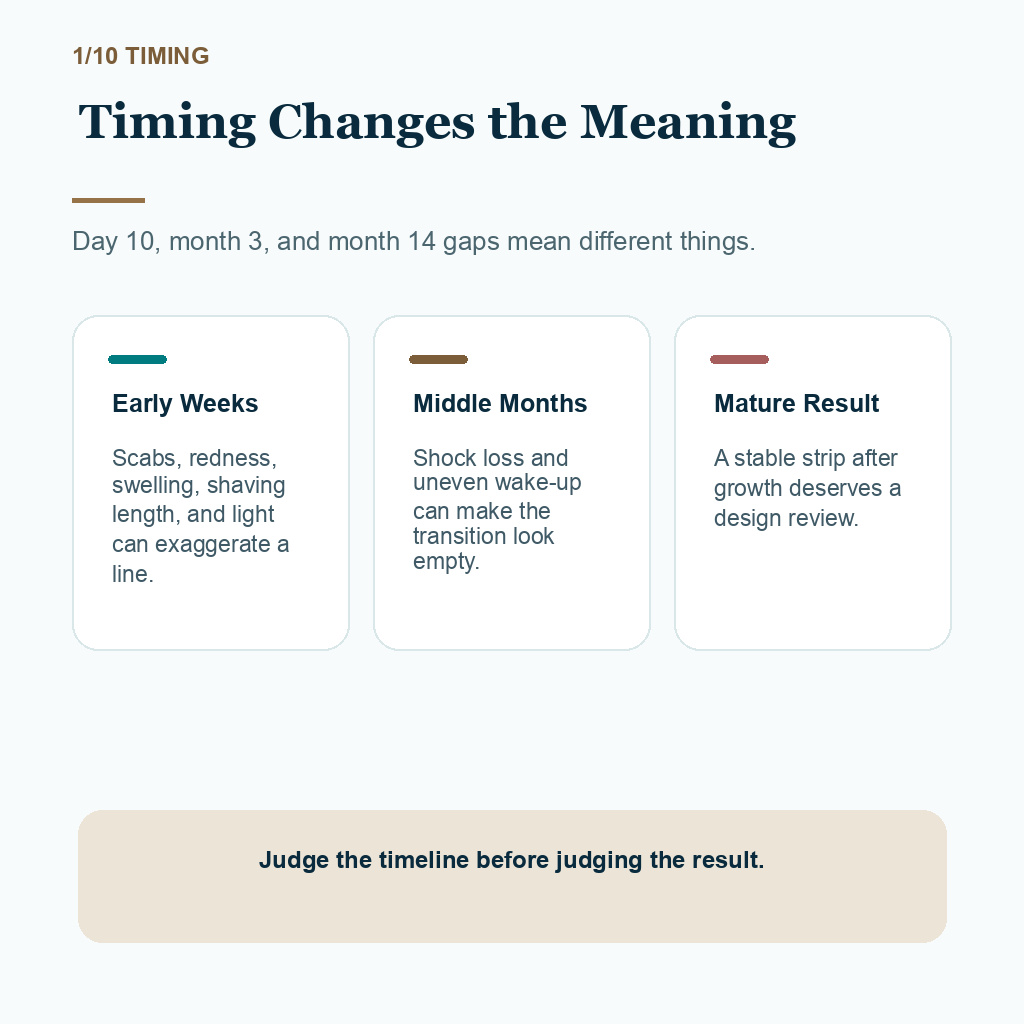 Gap between transplanted and native hair carousel slide 1 explaining timing changes the meaning