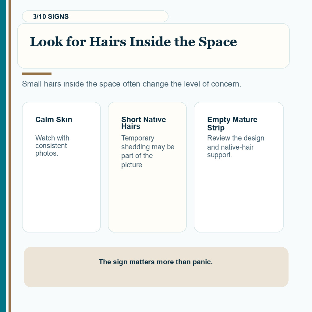 Gap between transplanted and native hair carousel slide 3 explaining look for hairs inside the space