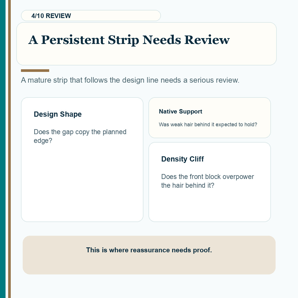 Gap between transplanted and native hair carousel slide 4 explaining a persistent strip needs review
