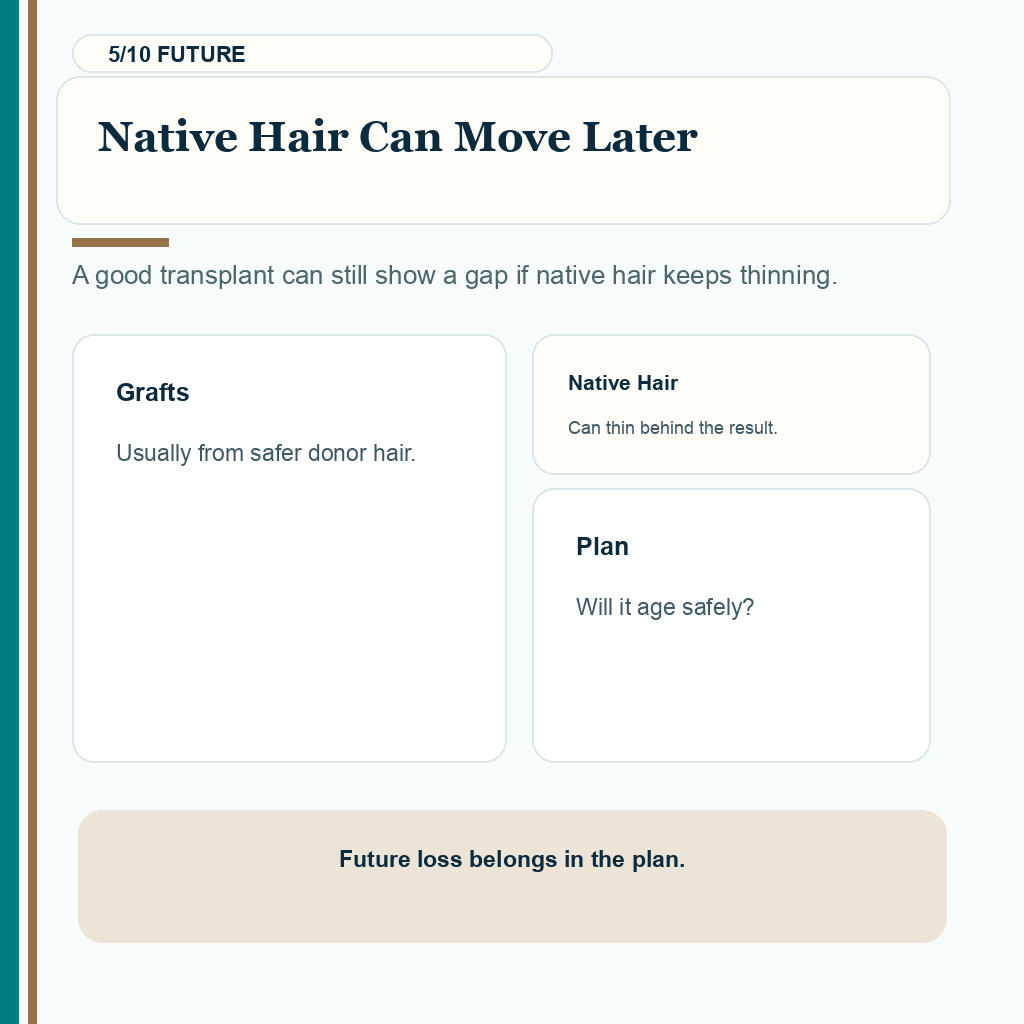 Gap between transplanted and native hair carousel slide 5 explaining native hair can move later