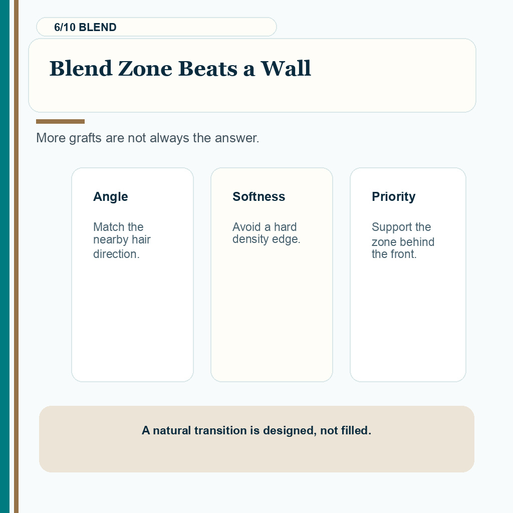 Gap between transplanted and native hair carousel slide 6 explaining blend zone beats a wall