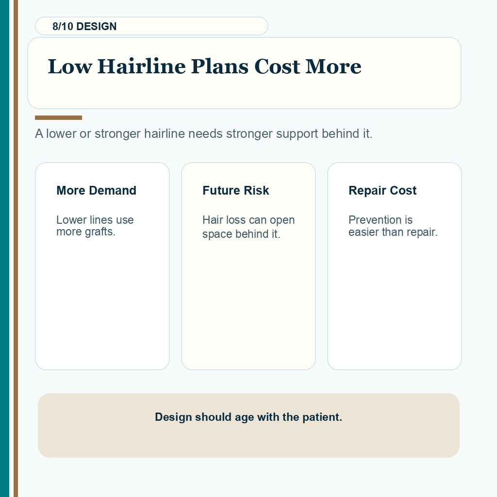 Gap between transplanted and native hair carousel slide 8 explaining low hairline plans cost more