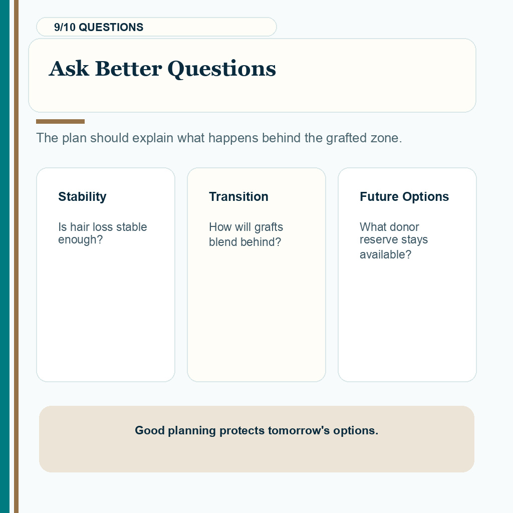 Gap between transplanted and native hair carousel slide 9 explaining questions before surgery