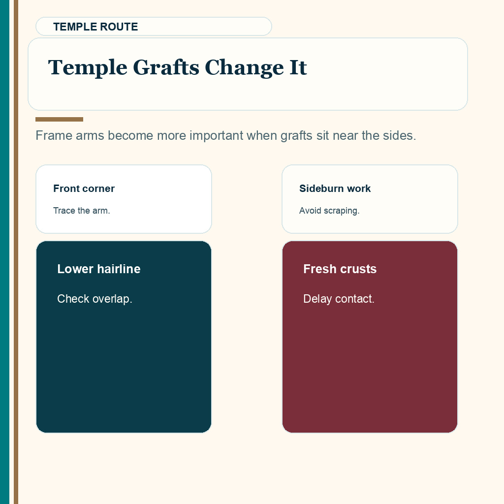 Glasses after hair transplant slide 3 explaining temple graft caution