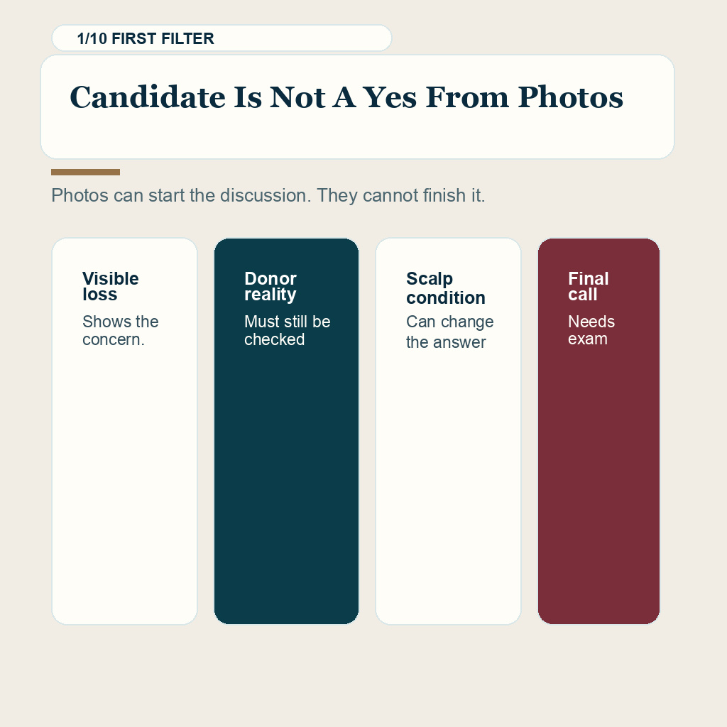 Good hair transplant candidate slide 1 explaining photos do not decide candidacy