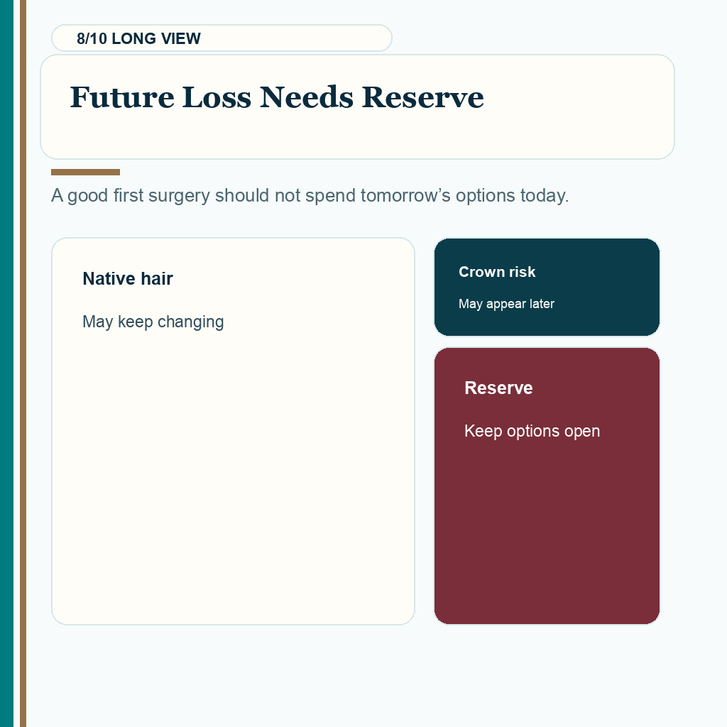 Good hair transplant candidate slide 8 explaining future loss needs donor reserve