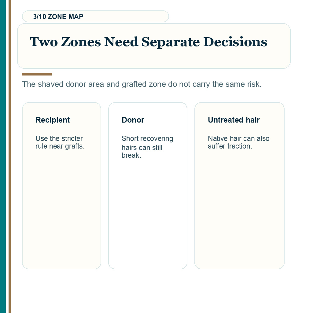 Hair extensions after FUE favorite no strip carousel v3 slide 3 explaining two zones two decisions