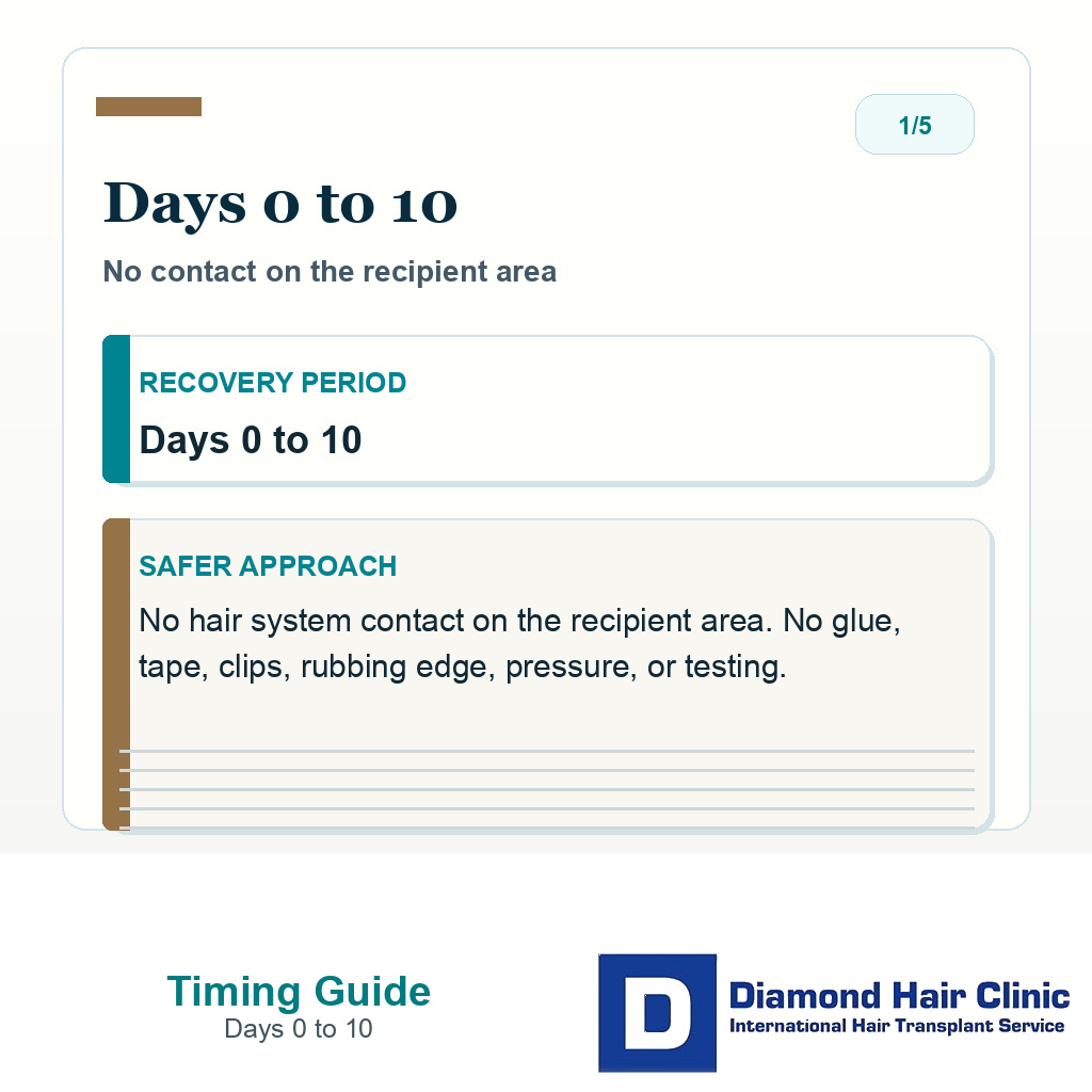 Hair system timing slide for days 0 to 10 after hair transplant with no contact on the recipient area