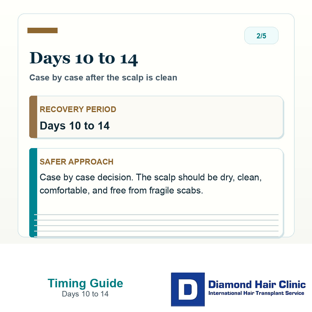 Hair system timing slide for days 10 to 14 after hair transplant with case by case surgeon review
