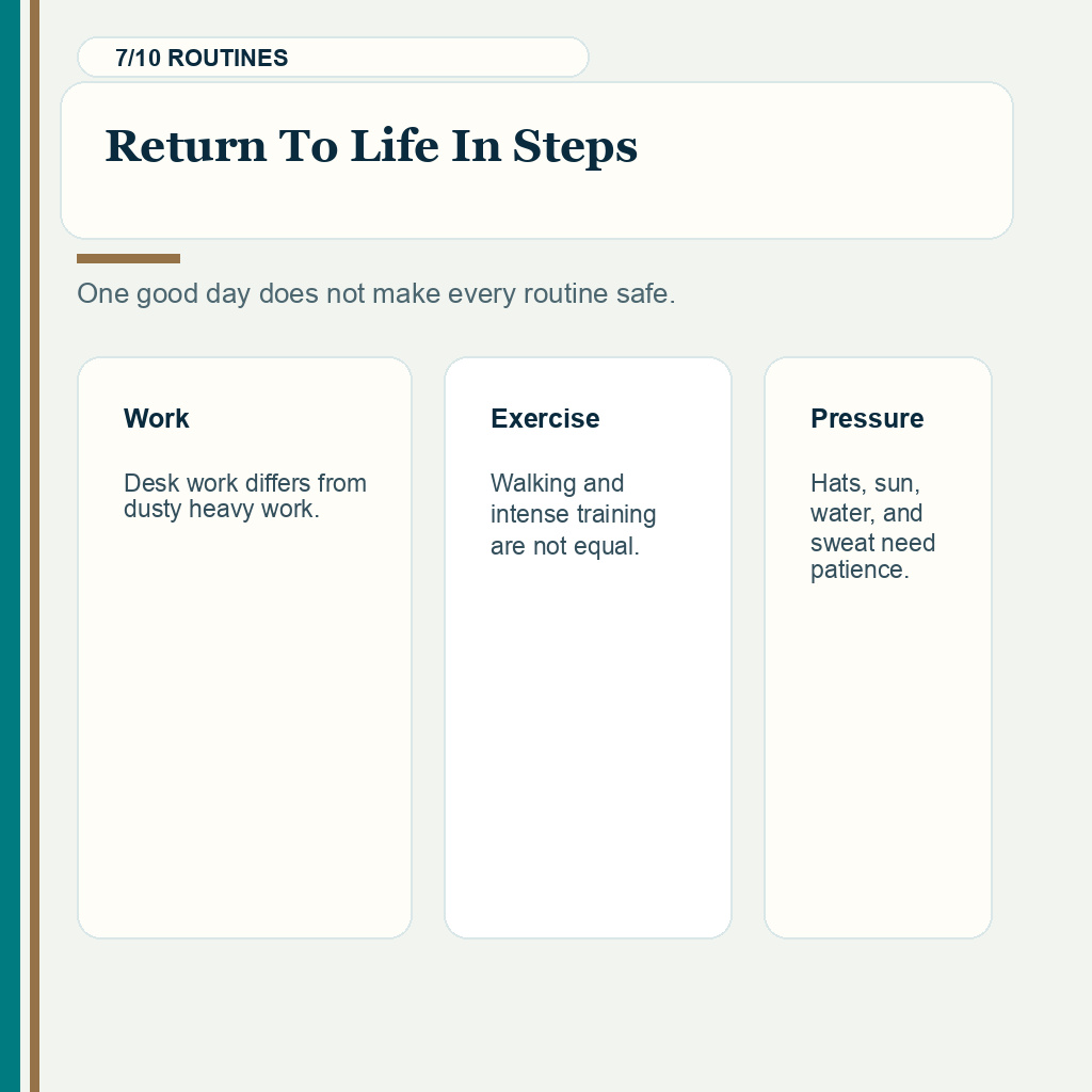 Hair transplant aftercare slide 7 explaining return in steps