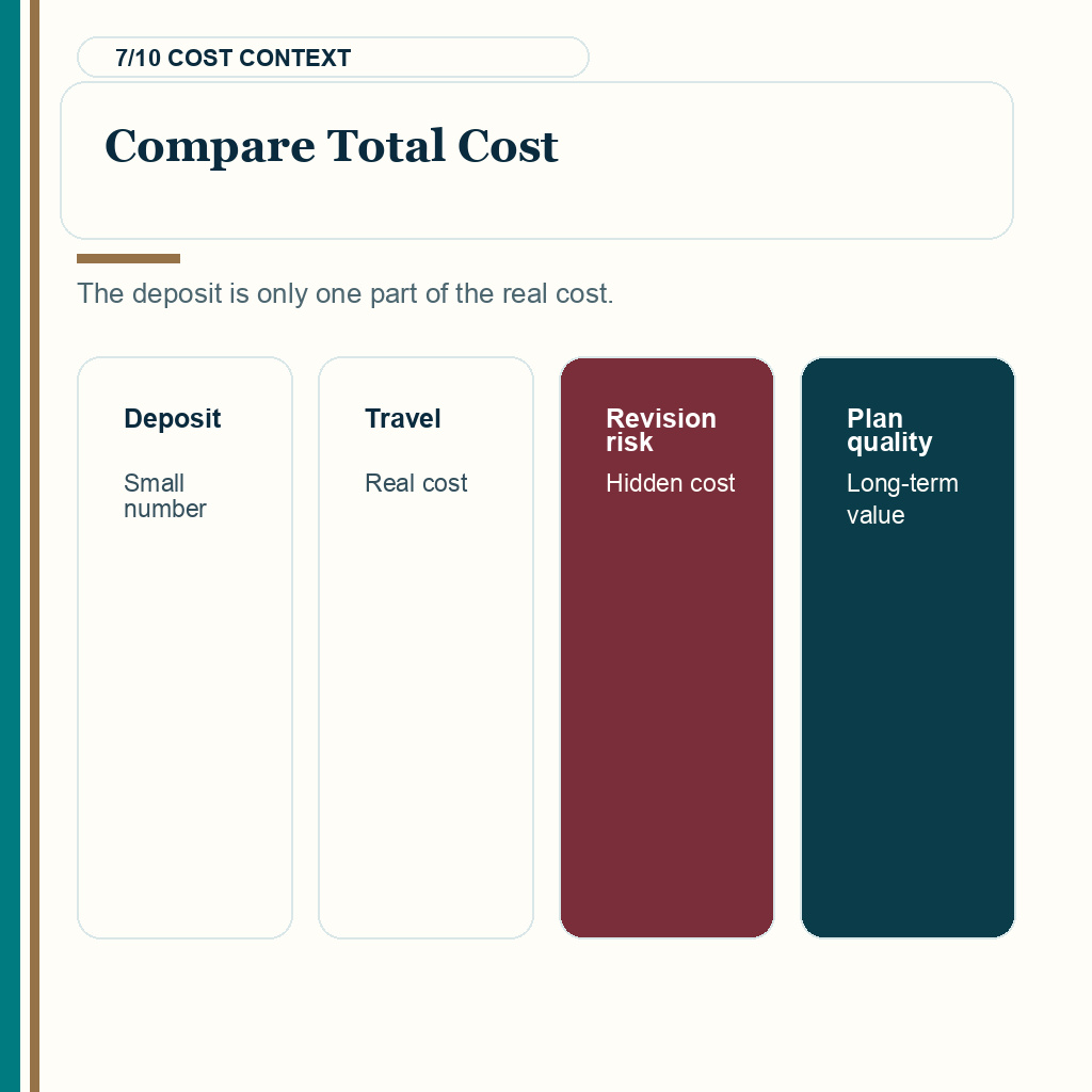 Slide 7 of 10 about comparing total cost rather than only a hair transplant deposit amount