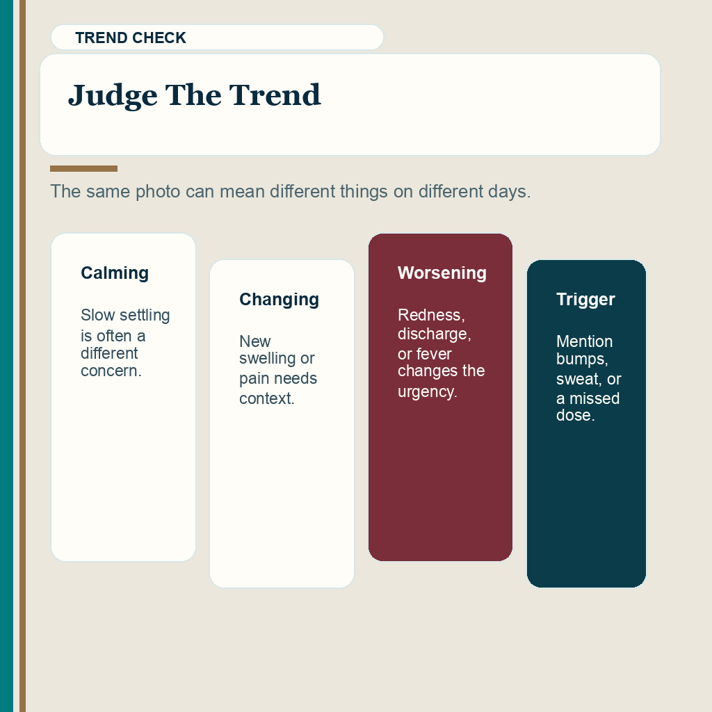Hair transplant follow-up slide 6 explaining why symptom trend matters