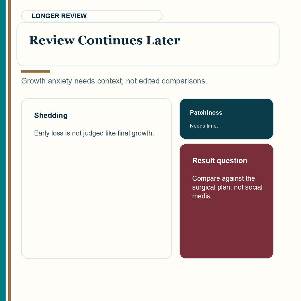 Hair transplant follow-up slide 10 explaining why review continues later