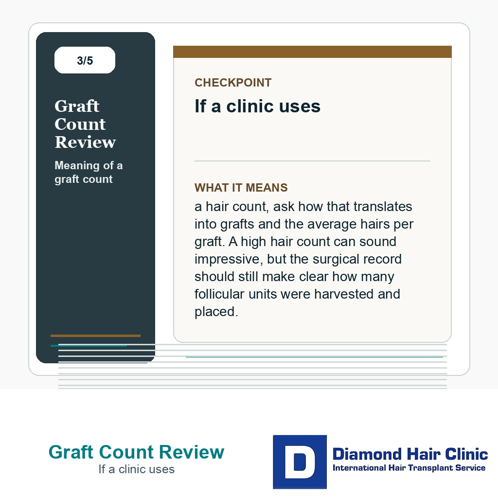 Graft Count Review carousel slide about if a clinic uses