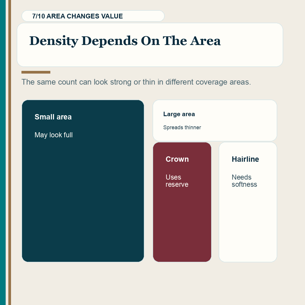 Hair transplant graft count verification slide 7 explaining density depends on the area