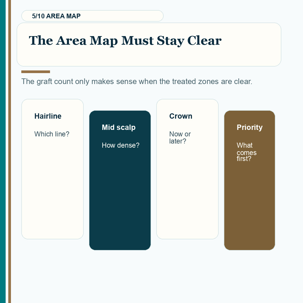 Hair transplant graft number change slide 5 explaining the area map must stay clear