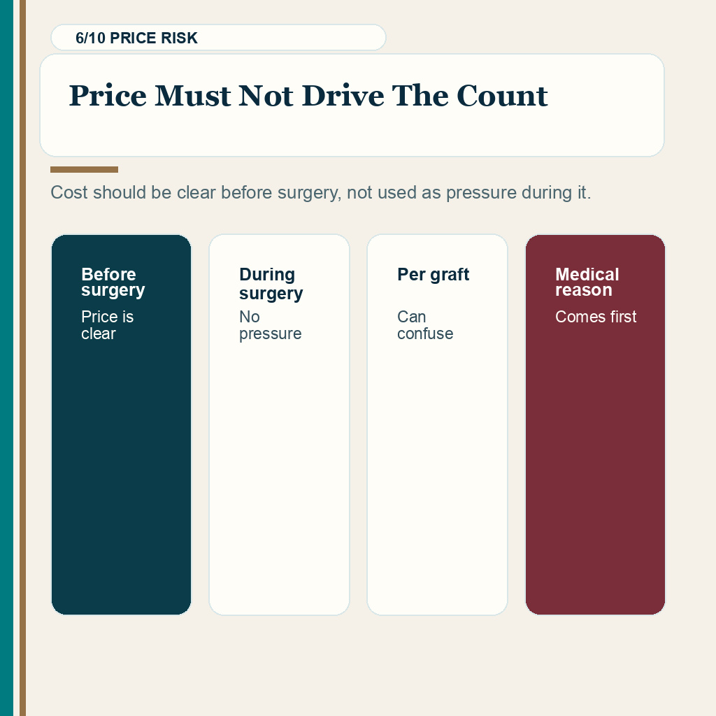 Hair transplant graft number change slide 6 explaining price must not drive the count