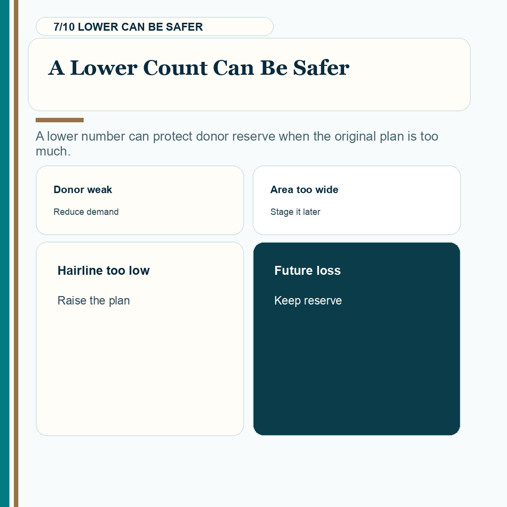 Hair transplant graft number change slide 7 explaining a lower count can be safer