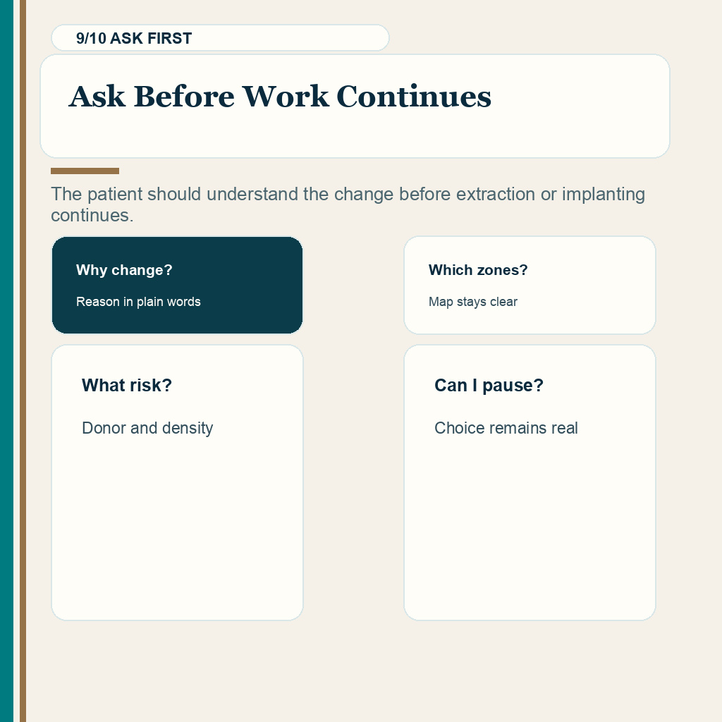 Hair transplant graft number change slide 9 explaining ask before work continues
