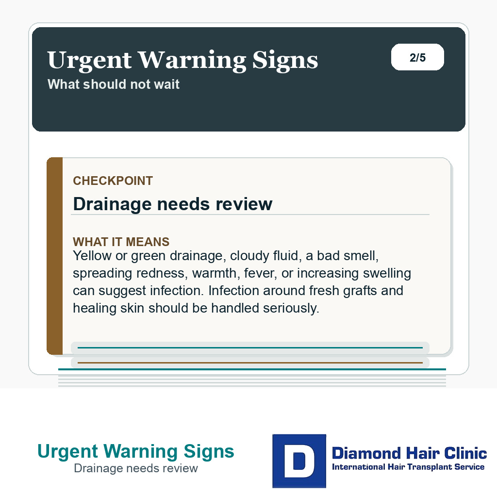 Urgent Warning Signs carousel slide about drainage needs review