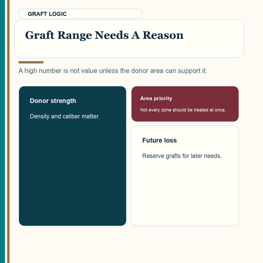Hair transplant package slide 3 explaining why graft range needs a reason