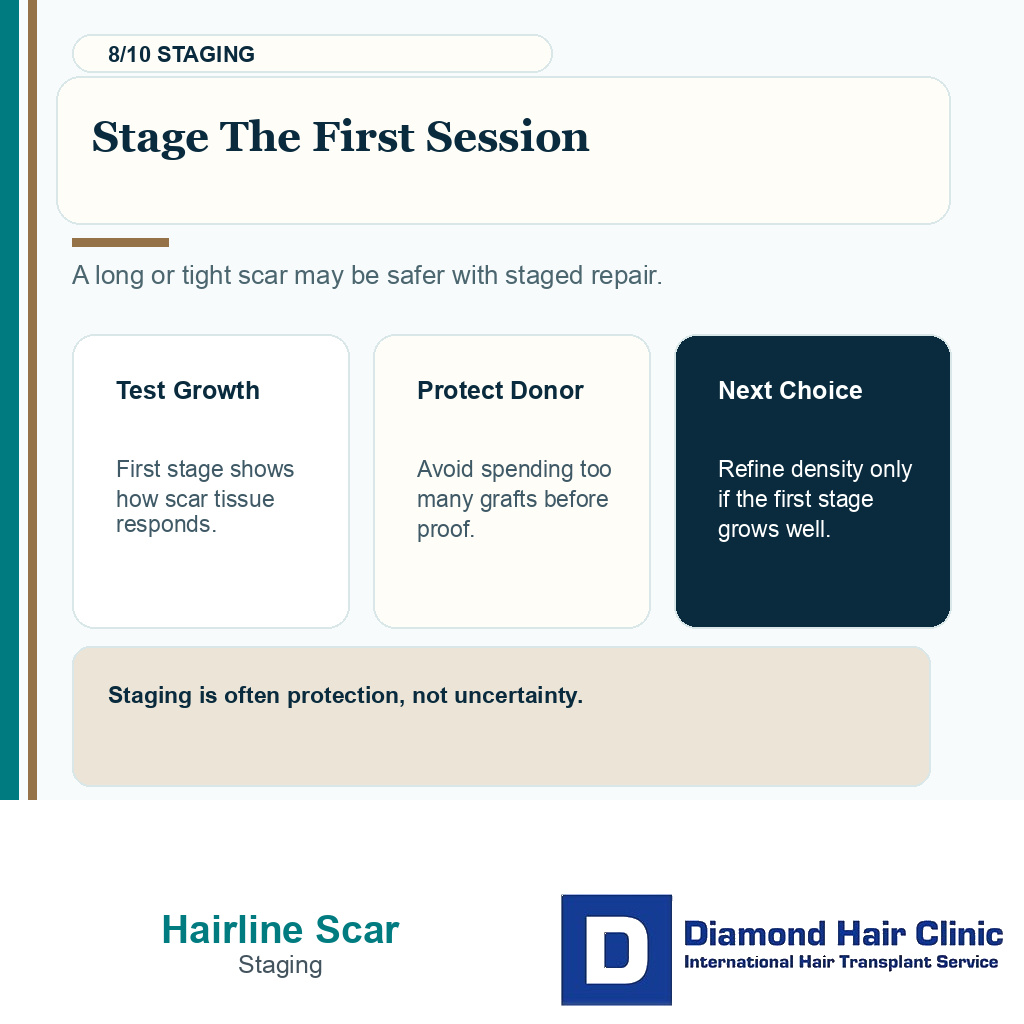 Hairline advancement scar repair carousel slide 8 explaining stage the first session