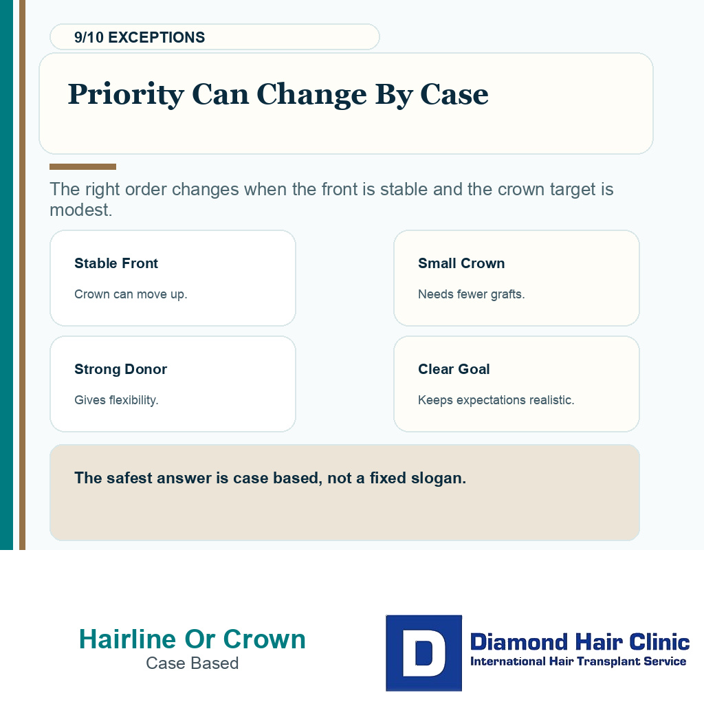 Hairline or crown priority carousel slide 9 explaining priority can change by case