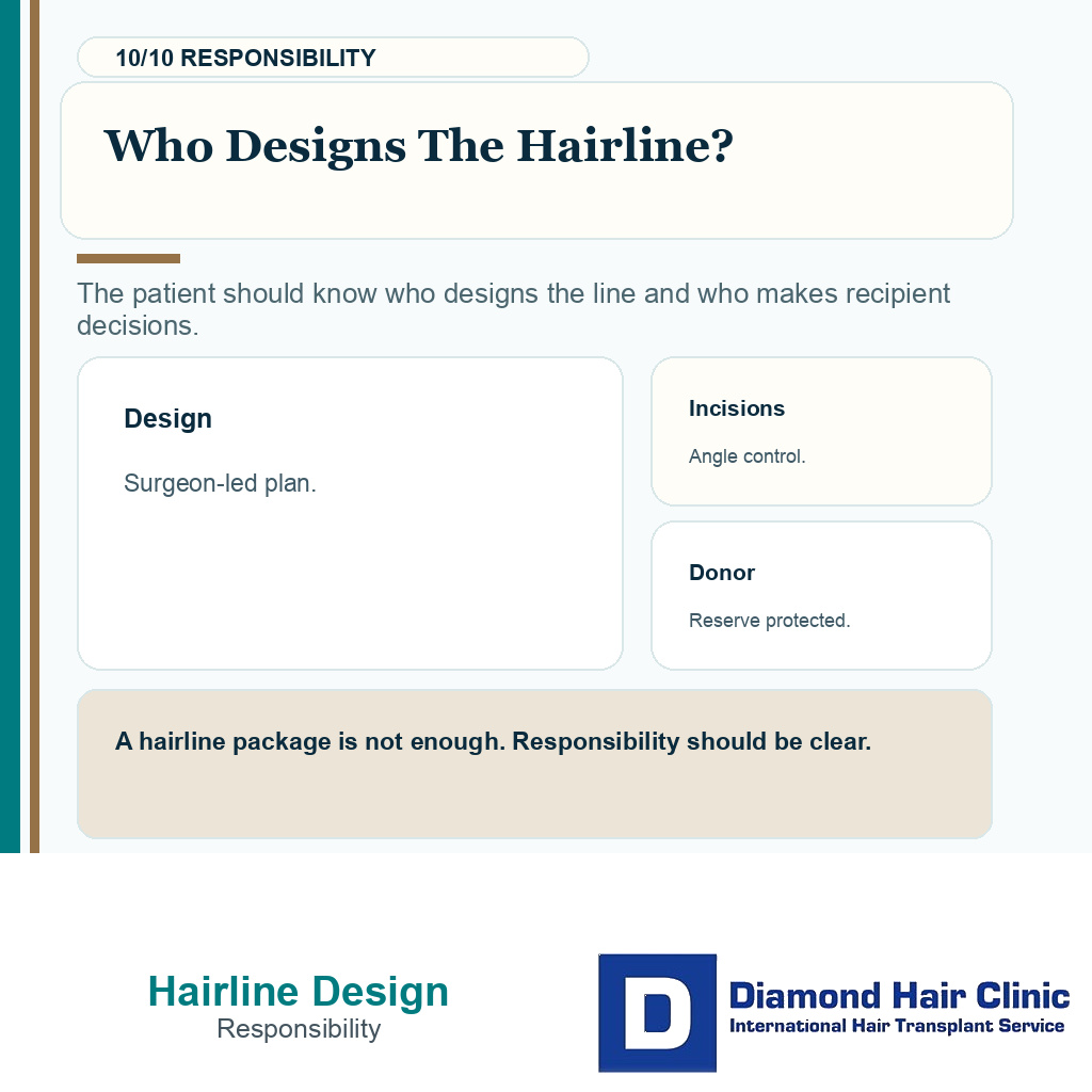 Hairline design planning carousel slide 10 explaining surgeon responsibility