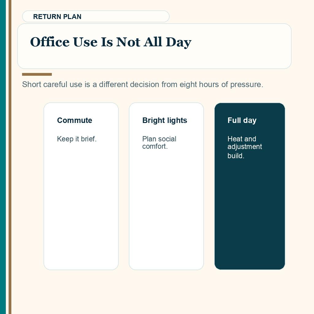Headwear timing slide 7 explaining short office cap use is different from wearing a cap all day