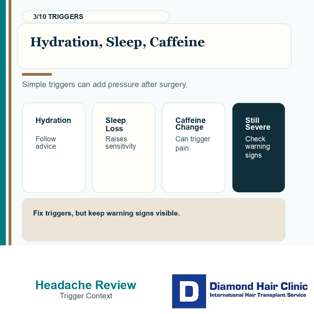 Headache after hair transplant carousel slide 3 explaining hydration sleep caffeine
