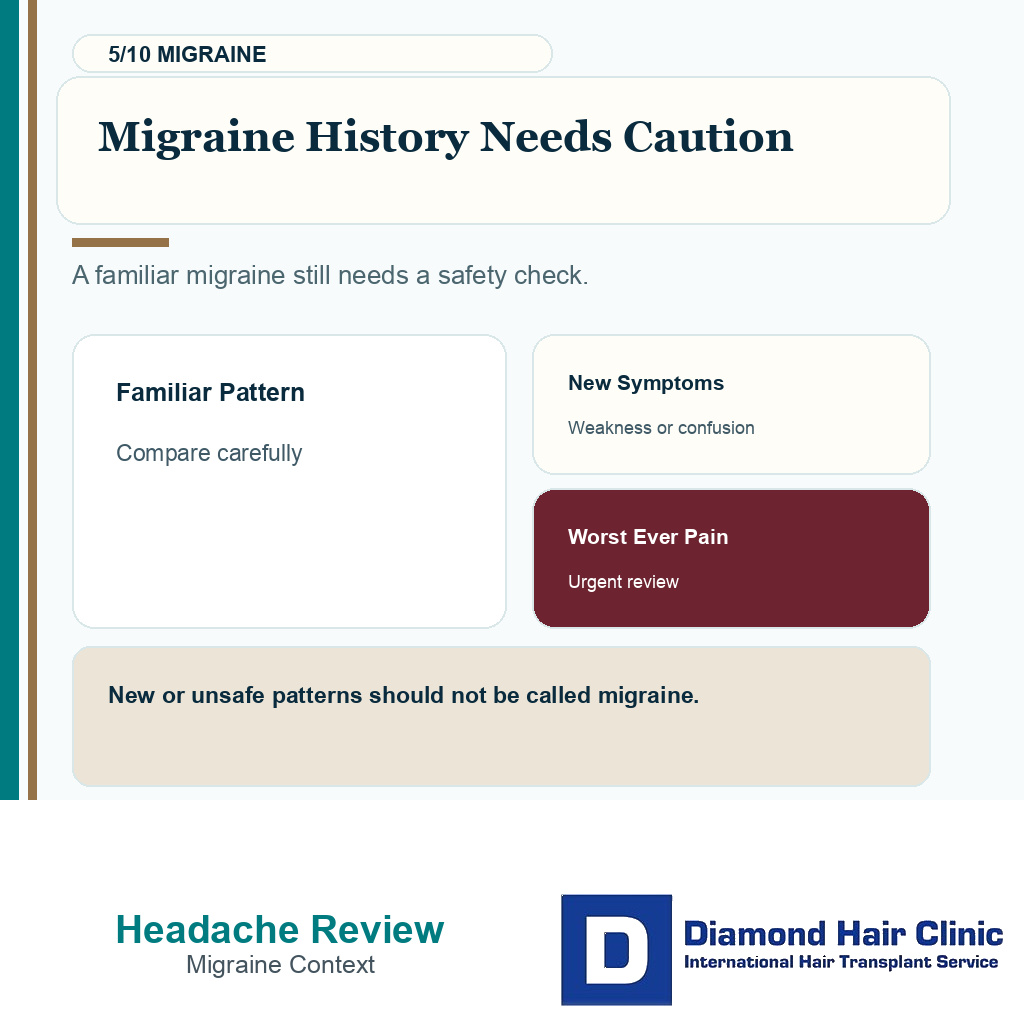 Headache after hair transplant carousel slide 5 explaining migraine history needs caution