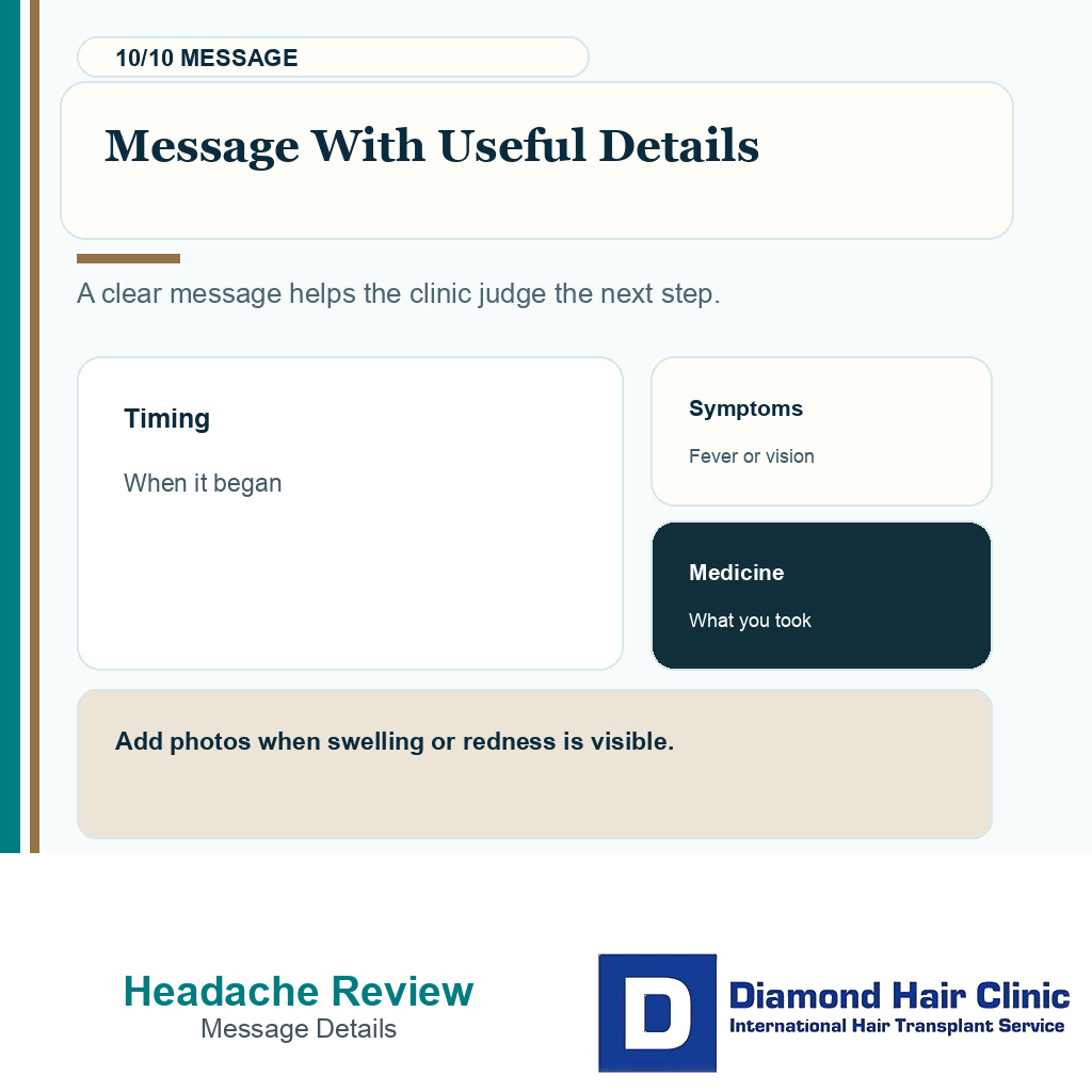 Headache after hair transplant carousel slide 10 explaining message with useful details