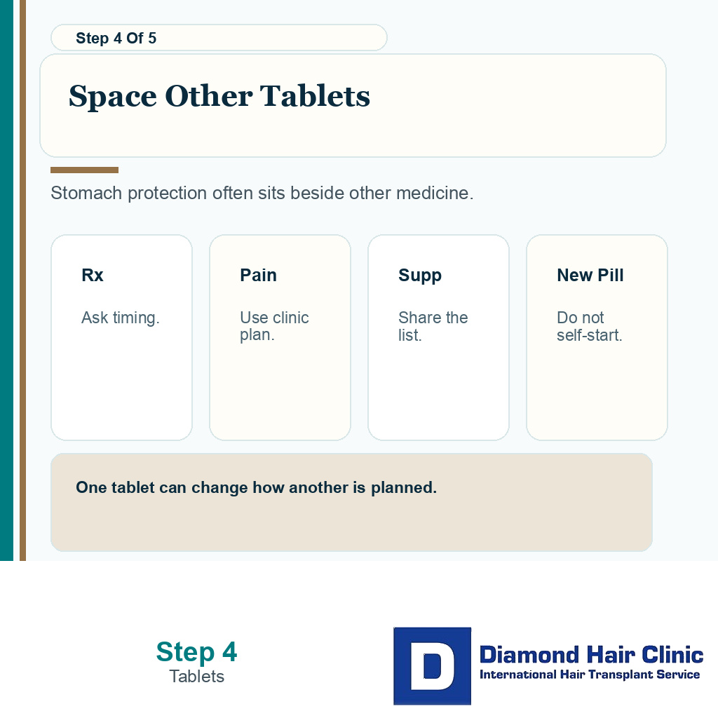 Reflux medicine and other tablet timing before hair transplant surgery
