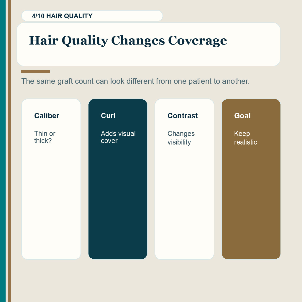 Hair transplant graft quote planning slide 4 explaining hair quality changes coverage