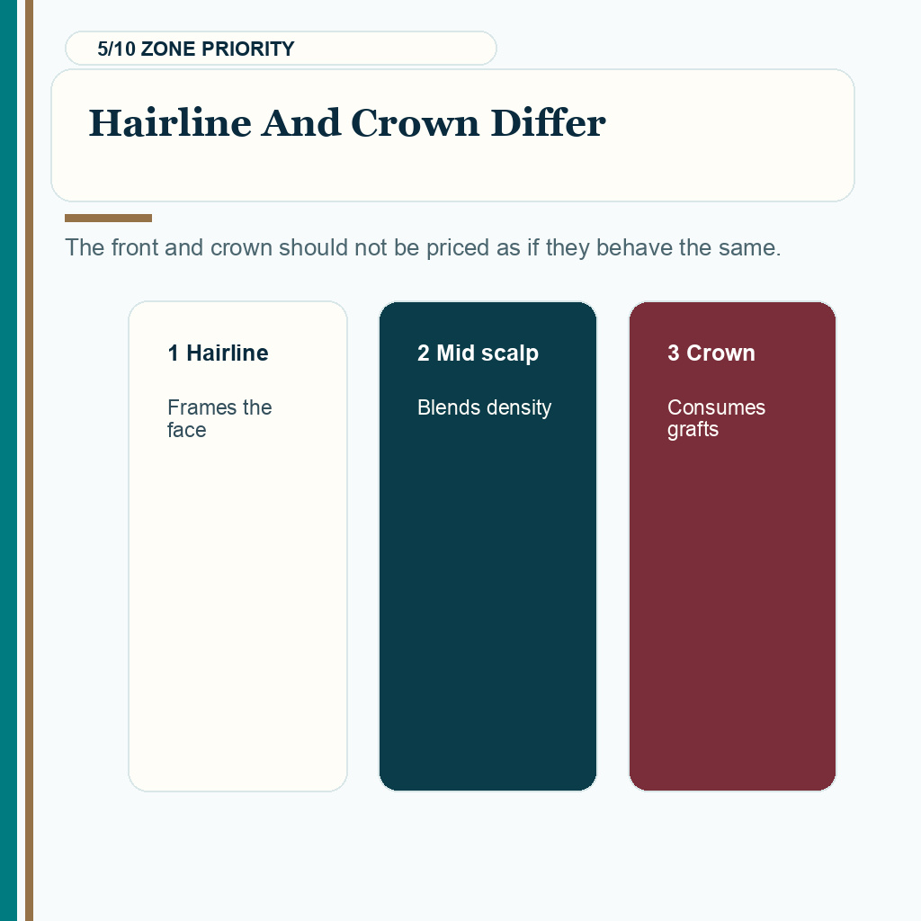 Hair transplant graft quote planning slide 5 explaining hairline and crown differ