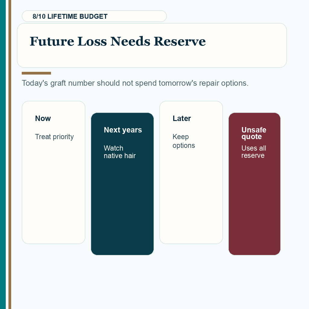 Hair transplant graft quote planning slide 8 explaining future loss needs reserve