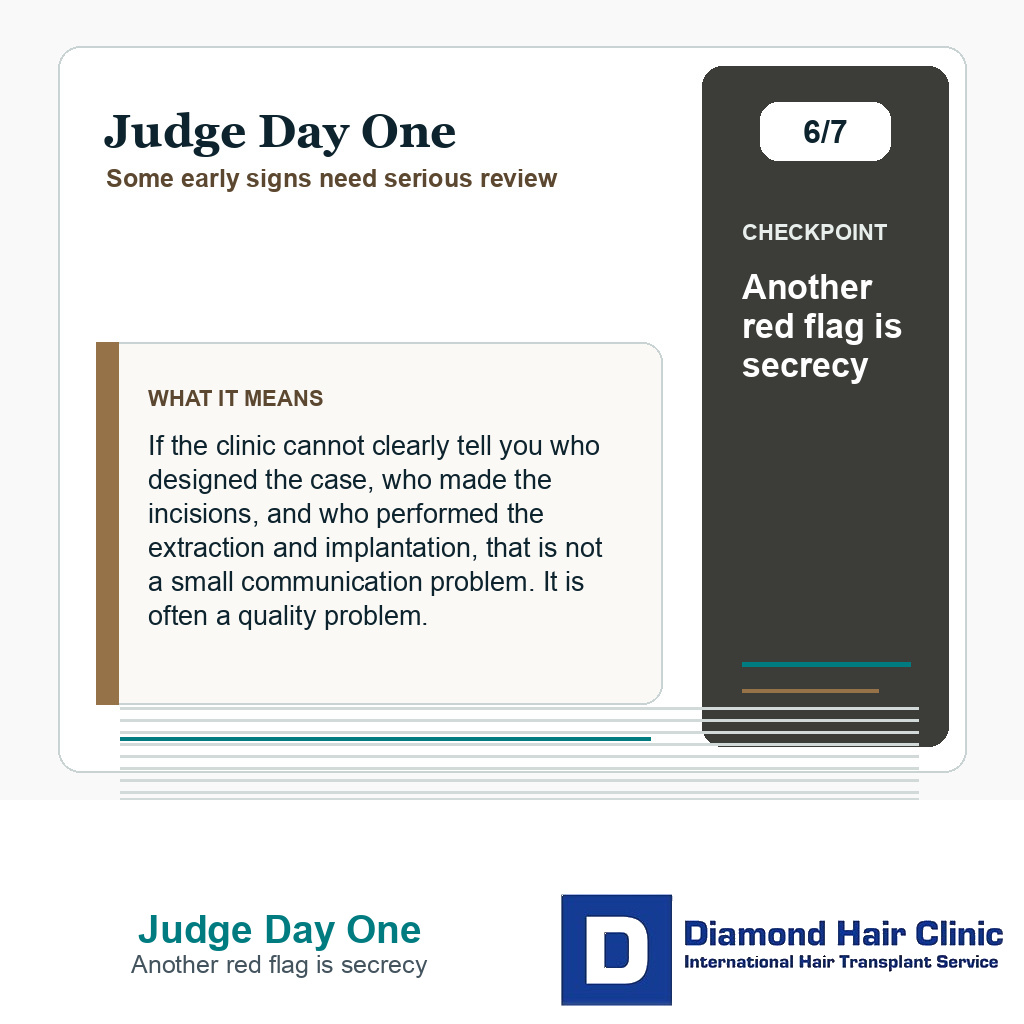 Judge Day One carousel slide about another red flag is secrecy