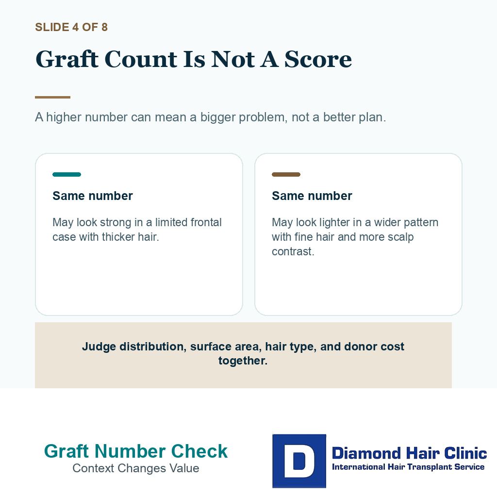 Result review slide about why graft count alone does not prove result quality