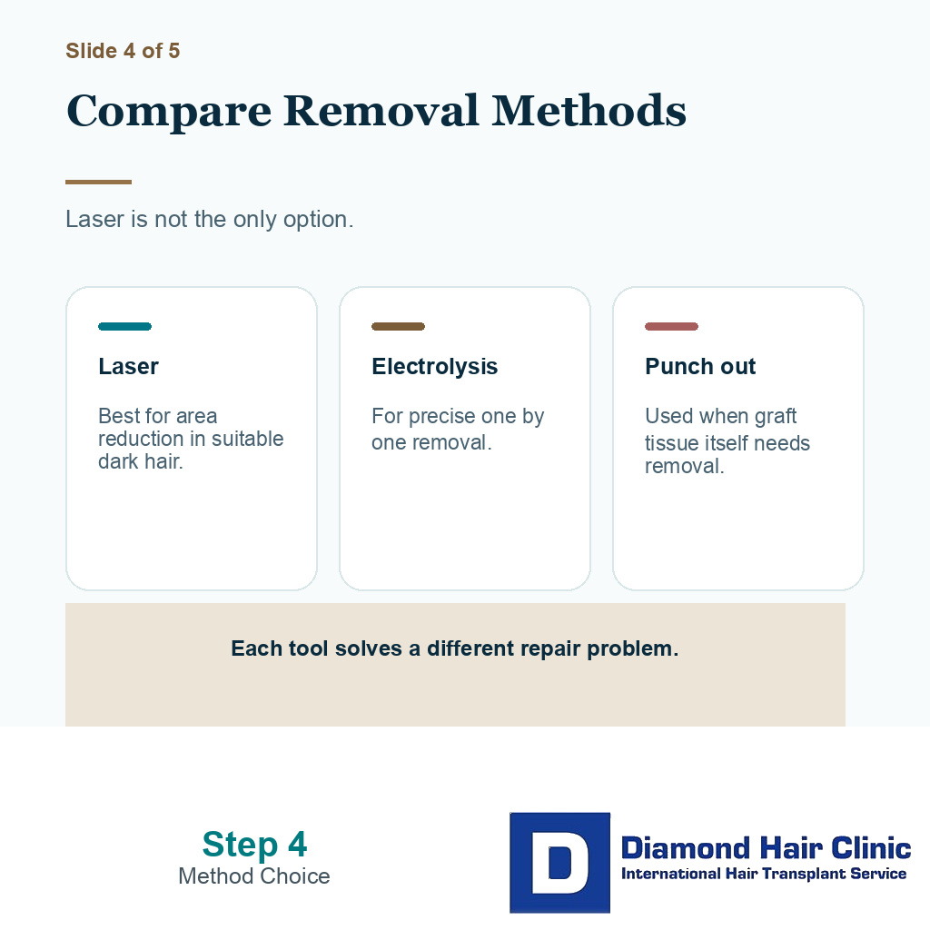 Laser removal carousel slide comparing laser electrolysis and punch out