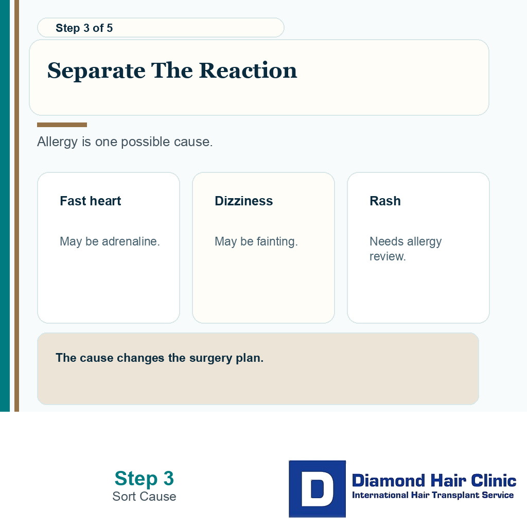 Carousel slide separating allergy from adrenaline palpitations fainting and toxicity before hair transplant